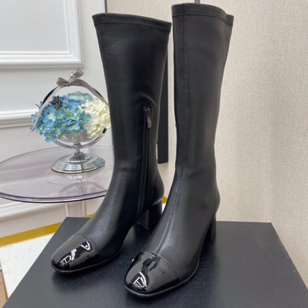 women knee high boots brand fashion women long boots luxury patchwork square heels shoes, Black
women knee high boots brand fashion women long boots luxury patchwork square heels shoes, Black