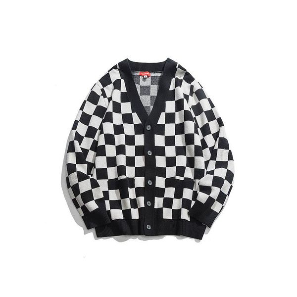 2020 new style japanese-style origional black and white lattices cardigan men versatile casual sweater, White;black
2020 new style japanese-style origional black and white lattices cardigan men versatile casual sweater, White;black