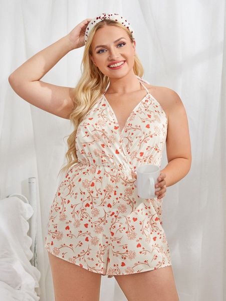 plus heart & floral print halterneck sleep romper f1ld#, Black;white
plus heart & floral print halterneck sleep romper f1ld#, Black;white