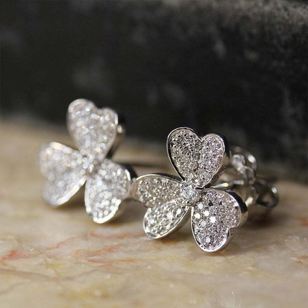 npkds fashion creative beauty style zircon earrings clover earrings and cute flower earrings for girlfriend birthday gifts, Golden