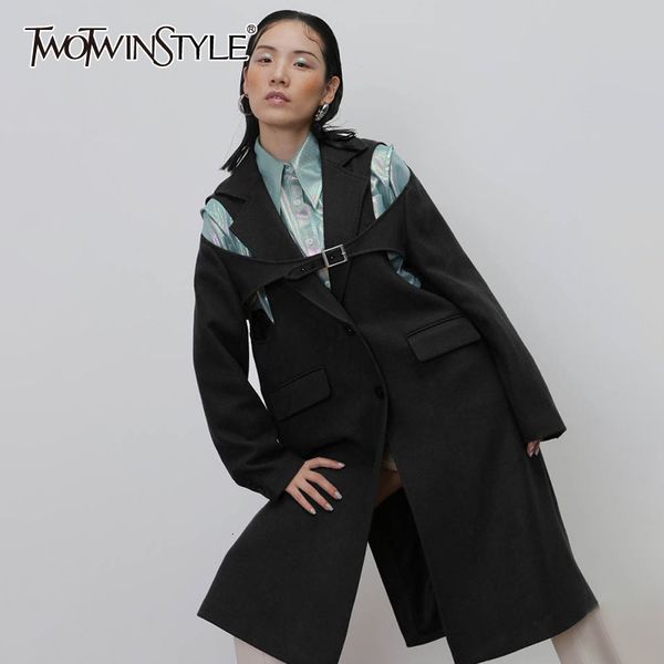twotwinstyle hollow out woolen coats for women lapel collar long sleeve high waist slim jackets female 2020 clothing fashion new lj201128, Black
twotwinstyle hollow out woolen coats for women lapel collar long sleeve high waist slim jackets female 2020 clothing fashion new lj201128, Black