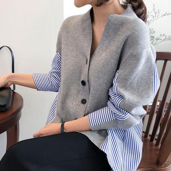 women's knits & tees splice women sweater cardigan 2021 spring fashion loose v neck button long sleeve knitted striped tunic 144e1, White
women's knits & tees splice women sweater cardigan 2021 spring fashion loose v neck button long sleeve knitted striped tunic 144e1, White