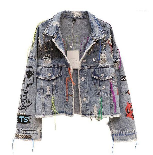2020 spring autumn women street fashion graffiti denim jacket female personality short cut rivet jacket fringe jean coat1, Black;brown
2020 spring autumn women street fashion graffiti denim jacket female personality short cut rivet jacket fringe jean coat1, Black;brown
