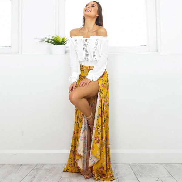bohemian women flower print single breasted buttons skirt front slit vintage back bandage elastic waist maxi long bottoms kg-413, Black
bohemian women flower print single breasted buttons skirt front slit vintage back bandage elastic waist maxi long bottoms kg-413, Black