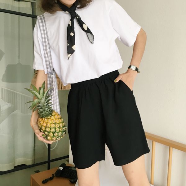 women solid wide leg elastic high waist pockets casual loose shorts fashion summer streetwear, White;black
women solid wide leg elastic high waist pockets casual loose shorts fashion summer streetwear, White;black
