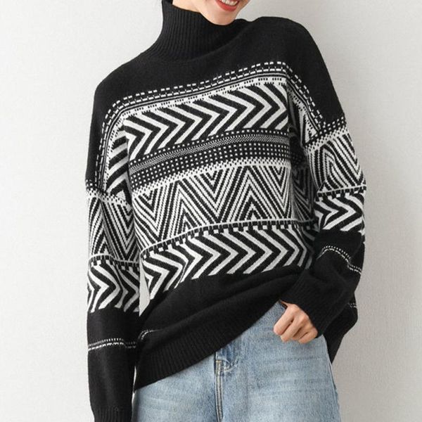 turtleneck jacquard sweater knit pullover women 2020 white slim loose thick loose oversized female autumn winter fashion, White;black
turtleneck jacquard sweater knit pullover women 2020 white slim loose thick loose oversized female autumn winter fashion, White;black
