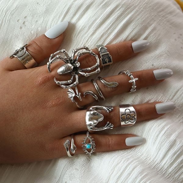 s2769 fashion jewelry knuckle ring set for women exaggerated evil eye heart frog spider snake animal stacking rings midi rings sets 10pcs/se, Silver
s2769 fashion jewelry knuckle ring set for women exaggerated evil eye heart frog spider snake animal stacking rings midi rings sets 10pcs/se, Silver