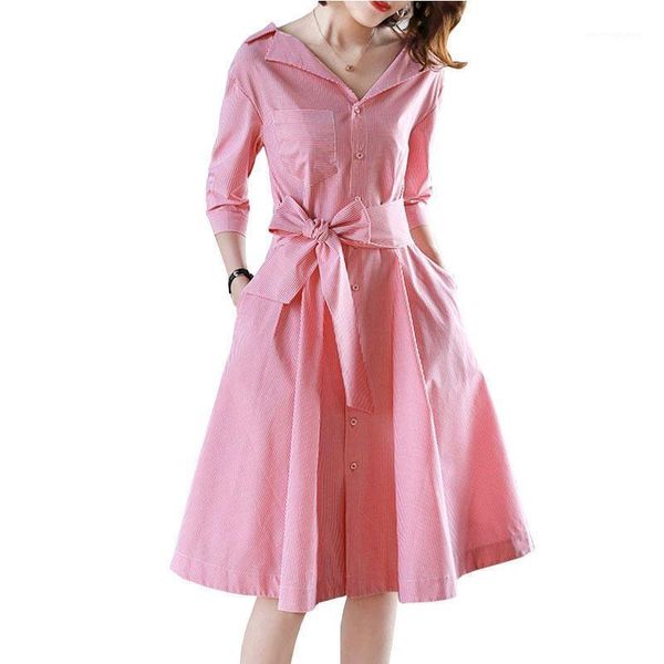 casual dresses women striped button dress elegant 2021 summer fashion bow belt seven-quarter sleeve vintage plus size vestidos hj2981, Black;gray
casual dresses women striped button dress elegant 2021 summer fashion bow belt seven-quarter sleeve vintage plus size vestidos hj2981, Black;gray