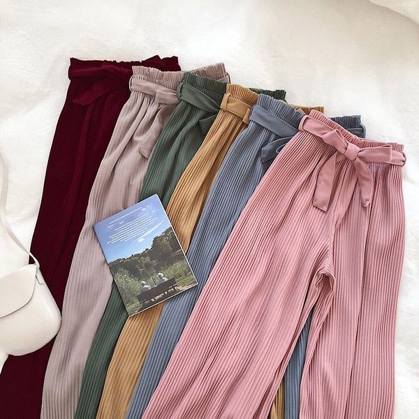 bow belt pleated loose women's wide leg pants high waist solid elegant female trousers spring autumncasual ladies bottoms 201106, Black;white
bow belt pleated loose women's wide leg pants high waist solid elegant female trousers spring autumncasual ladies bottoms 201106, Black;white
