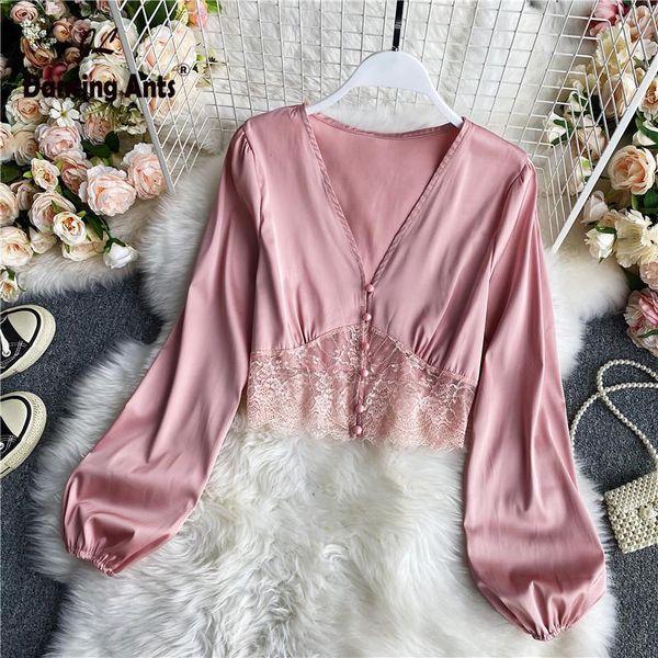 women high waist v-neck long puff sleeve patchwork blouse button lace french chic solid autumn casual woman fashion shirts, White
women high waist v-neck long puff sleeve patchwork blouse button lace french chic solid autumn casual woman fashion shirts, White