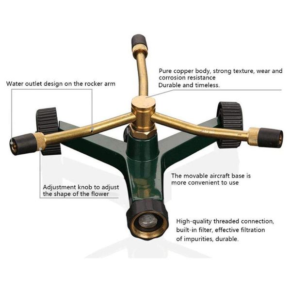 irrigation lawn sprinkler tool anti-corrosion brass adjustable nozzle multifunction spray home 360 degree rotate revolving 3 arm
irrigation lawn sprinkler tool anti-corrosion brass adjustable nozzle multifunction spray home 360 degree rotate revolving 3 arm