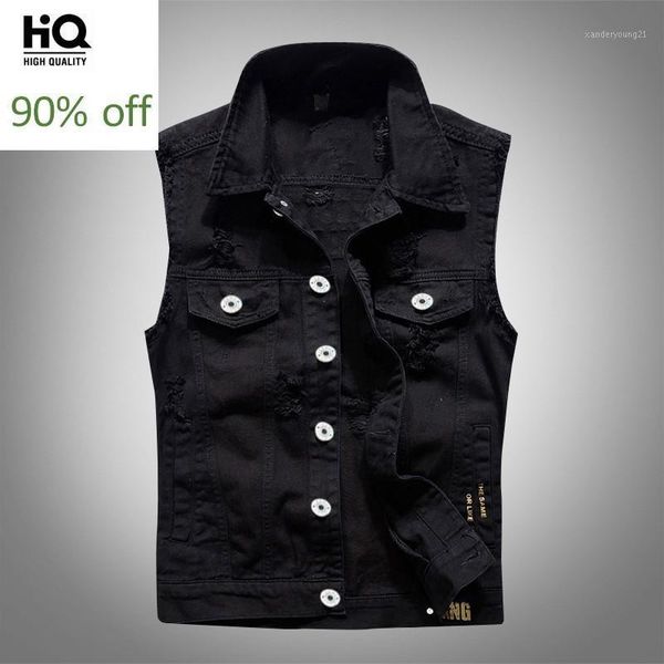 men's vests arrival 2021 personalized slim frayed denim vest men summer black printed sleeveless jacket letter casual biker outwear1, Black;white
men's vests arrival 2021 personalized slim frayed denim vest men summer black printed sleeveless jacket letter casual biker outwear1, Black;white
