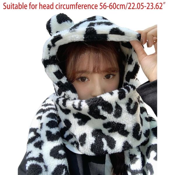 women winter warm fuzzy plush scarf hooded hat bear ears cow print earflap cap 77he, Blue;gray
women winter warm fuzzy plush scarf hooded hat bear ears cow print earflap cap 77he, Blue;gray