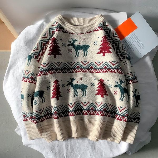 2020 japanese retro harajuku christmas elk sweater round neck pullover couple sweater men's and women's padded christmas, White;black
2020 japanese retro harajuku christmas elk sweater round neck pullover couple sweater men's and women's padded christmas, White;black