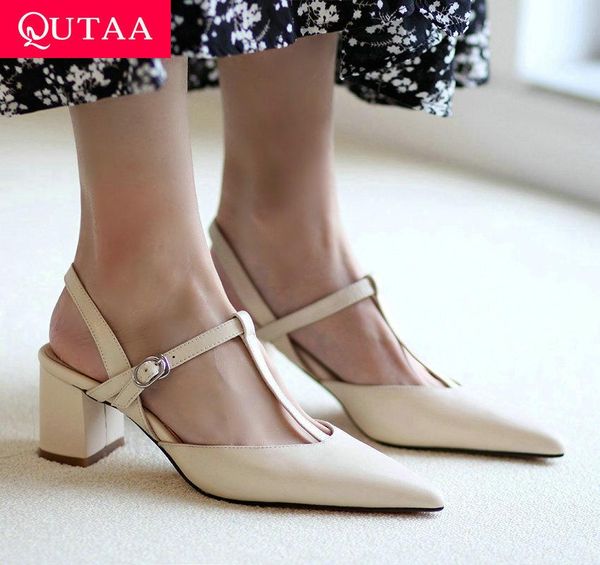 qutaa 2021 new summer genuine leather female sandals t-strap buckle square high heels fashion pointed toe women shoes size 34-39, Black
qutaa 2021 new summer genuine leather female sandals t-strap buckle square high heels fashion pointed toe women shoes size 34-39, Black