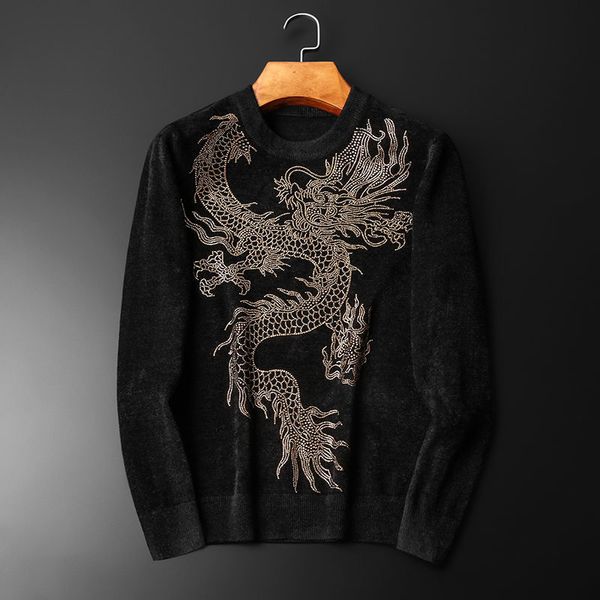 2021 winter velvet dragon black male sweater knitted shirt navidad je5i, White;black
2021 winter velvet dragon black male sweater knitted shirt navidad je5i, White;black