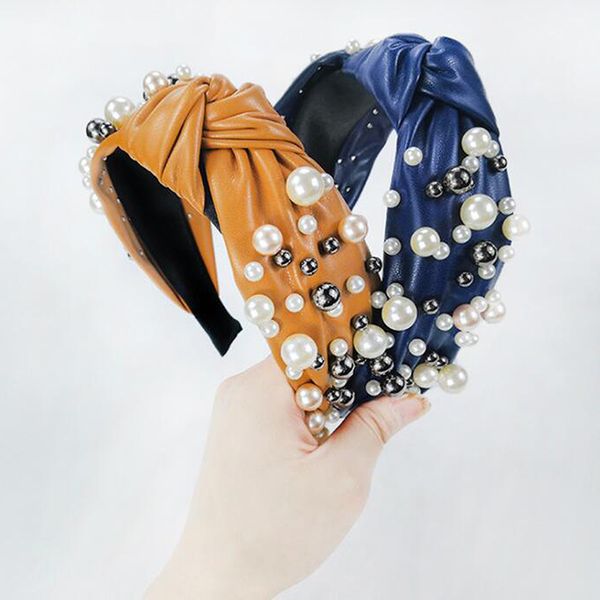 new fashion women headband wide side pearls hairband soft pu leather headwear center knot turban hair accessories, Silver
new fashion women headband wide side pearls hairband soft pu leather headwear center knot turban hair accessories, Silver