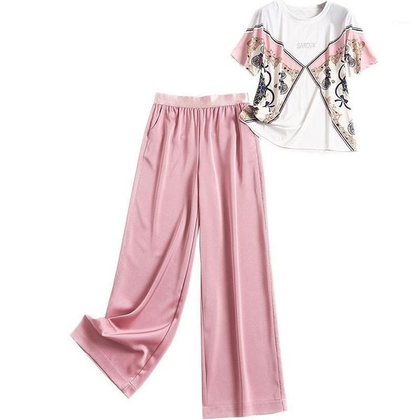 women vintage print t-shirt beaded + chiffon stain pants suit casual two piece set outfits1, White
women vintage print t-shirt beaded + chiffon stain pants suit casual two piece set outfits1, White