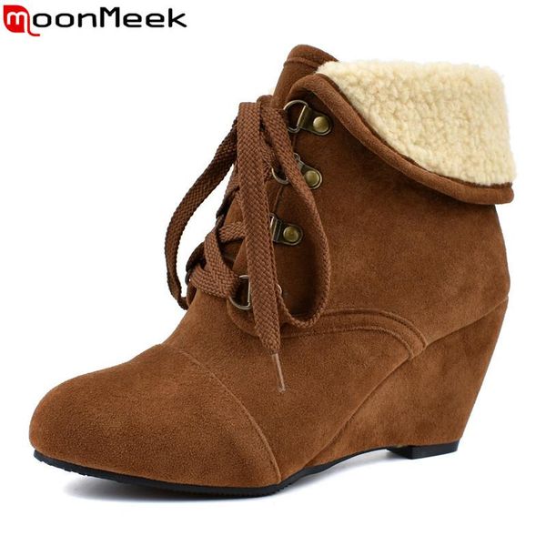 MoonMeek keep warm winter snow boots women round toe lace upladies ankle boots short high heels shoes wedges 2020 new, Black
MoonMeek keep warm winter snow boots women round toe lace upladies ankle boots short high heels shoes wedges 2020 new, Black