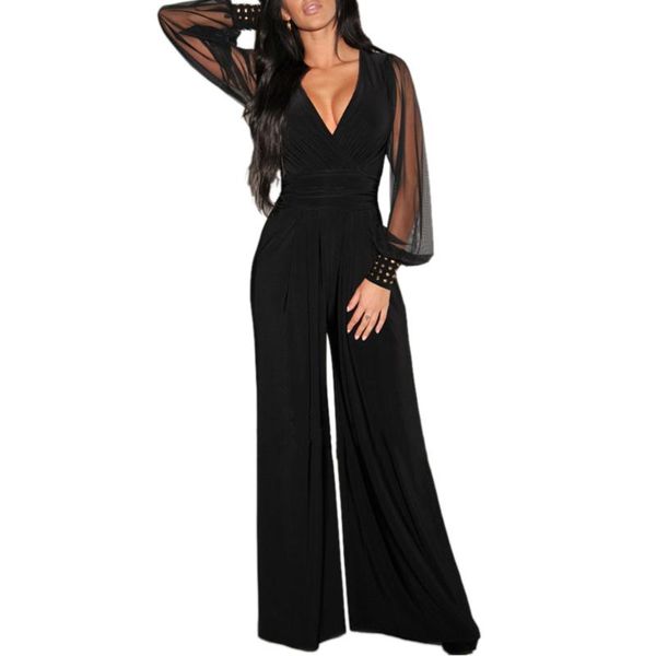 women v-neck black jumpsuit see-through mesh patchwork rompers elegant ladies office overalls clothes wide leg pants d30, Black;white
women v-neck black jumpsuit see-through mesh patchwork rompers elegant ladies office overalls clothes wide leg pants d30, Black;white