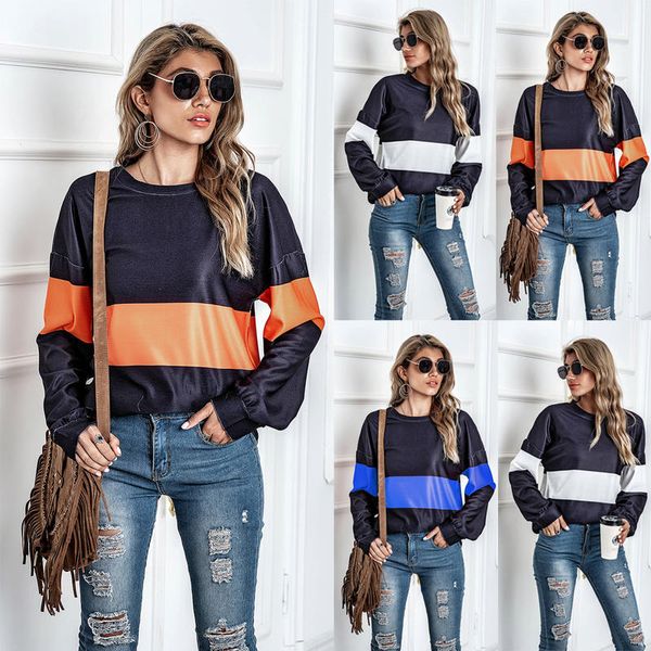 women's autumn elegant loose long sleeve stitching color round neck pullover sweatshirt casual jumpers, Black
women's autumn elegant loose long sleeve stitching color round neck pullover sweatshirt casual jumpers, Black