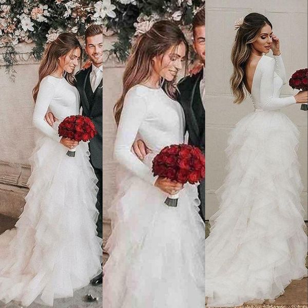 2021 glamorous long sleeves country wedding dresses cascading ruffles layers tulle bridal gowns vestidos plus size boho wedding dress, White
2021 glamorous long sleeves country wedding dresses cascading ruffles layers tulle bridal gowns vestidos plus size boho wedding dress, White