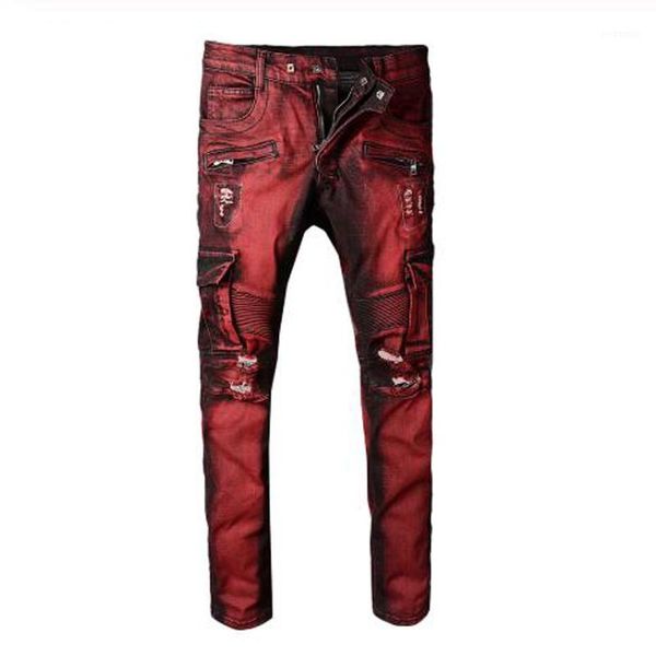 new men's male red pocket cargo biker jeans for motorcycle slim holes ripped distressed stretch denim pants trousers1, Blue
new men's male red pocket cargo biker jeans for motorcycle slim holes ripped distressed stretch denim pants trousers1, Blue