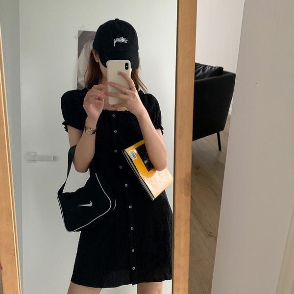 new summer square neck clavicle pattern plied french female self-grown medium dress xchr, Black;gray
new summer square neck clavicle pattern plied french female self-grown medium dress xchr, Black;gray