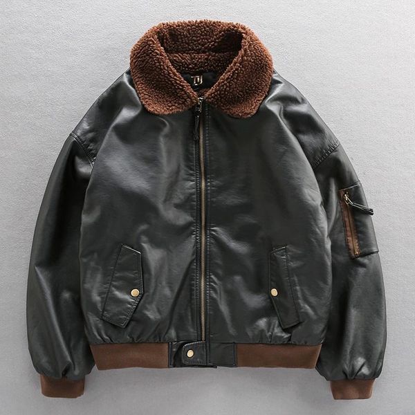 plus velvet thick leather men's warm autumn and winter fur collar locomotive leather jacket cotton jacket1, Black
plus velvet thick leather men's warm autumn and winter fur collar locomotive leather jacket cotton jacket1, Black