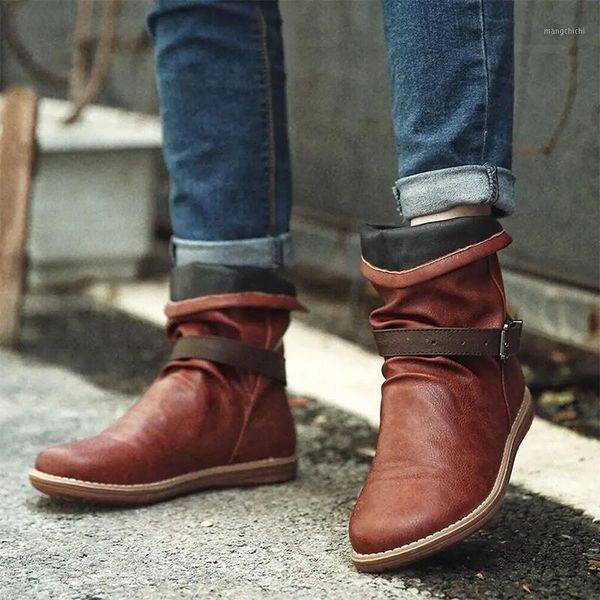 2020 women ankle boots woman pu leather buckle flats short boots casual turned over edge autumn female slip on footwear1, Black
2020 women ankle boots woman pu leather buckle flats short boots casual turned over edge autumn female slip on footwear1, Black