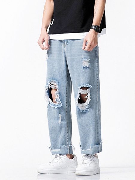 men snow wash distressed wide leg jeans n6yh#, Blue 
men snow wash distressed wide leg jeans n6yh#, Blue