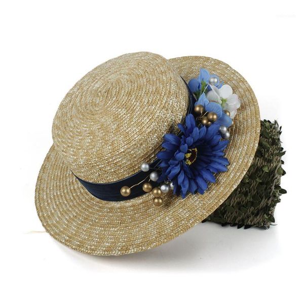wide brim hats fashion sun hat 100% wheat straw women summer flat sunbonnet boater beach with blue flower drop size 56-58cm1, Blue;gray
wide brim hats fashion sun hat 100% wheat straw women summer flat sunbonnet boater beach with blue flower drop size 56-58cm1, Blue;gray