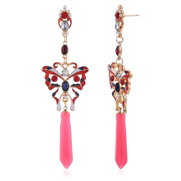 european and american fashionable color glaze drop oil drill stereo butterfly ear nail long crystal pendant earrings, Golden
european and american fashionable color glaze drop oil drill stereo butterfly ear nail long crystal pendant earrings, Golden