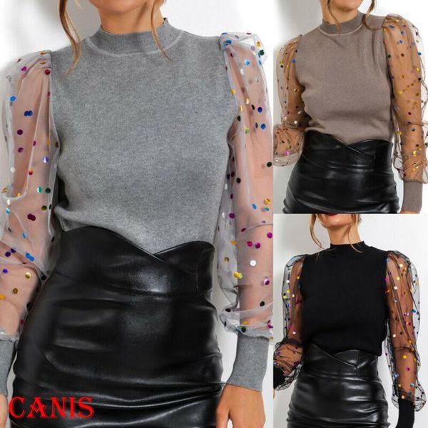 women fashion lace mesh sheer see-through polka dot long puff sleeve shirts blouse 2020 female spring clothing, White
women fashion lace mesh sheer see-through polka dot long puff sleeve shirts blouse 2020 female spring clothing, White