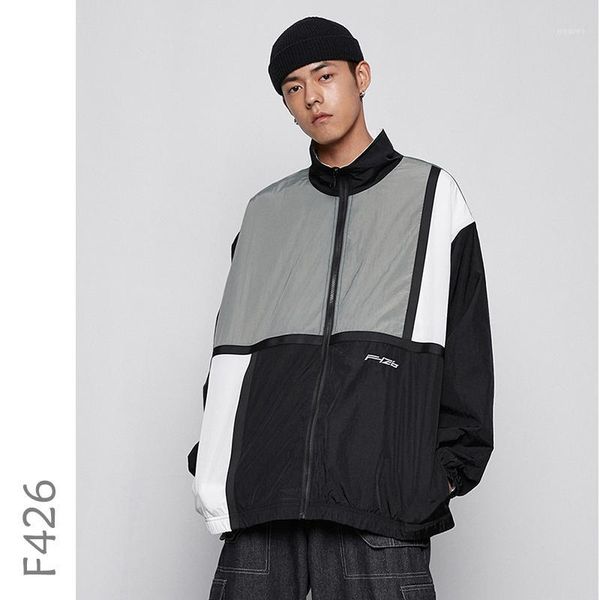 f426 hip hop windbreaker jacket 2020 casual vintage color block loose track jacket coats streetwear1, Black;brown
f426 hip hop windbreaker jacket 2020 casual vintage color block loose track jacket coats streetwear1, Black;brown