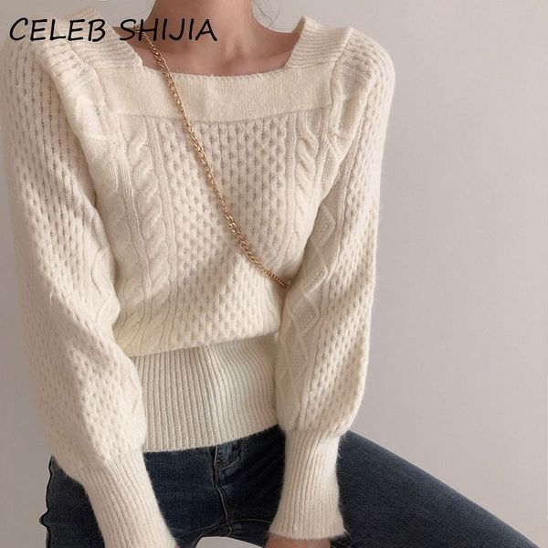 shijia new autumn square collar sweater for woman full-sleeve apricot twist knitting pullovers soft warm jumper femme 210218, White;black
shijia new autumn square collar sweater for woman full-sleeve apricot twist knitting pullovers soft warm jumper femme 210218, White;black