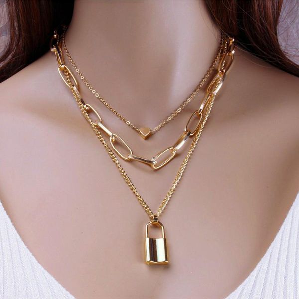 chains multi layer lover lock pendant choker necklace for women punk padlock heart chain couple jewelry gift, Silver
chains multi layer lover lock pendant choker necklace for women punk padlock heart chain couple jewelry gift, Silver