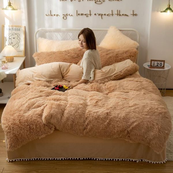 luxury plush shaggy bedding set size solid color winter warm soft duvet cover set pompoms ruffles bedskirt pillow shams
luxury plush shaggy bedding set size solid color winter warm soft duvet cover set pompoms ruffles bedskirt pillow shams