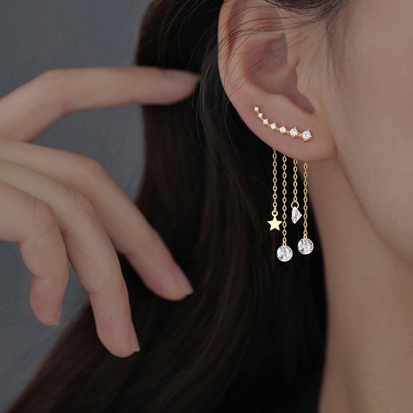 925 sterling silver star tassel drop earrings for women cubic zircon splittable dangle earrings party jewelry new, Golden;silver
925 sterling silver star tassel drop earrings for women cubic zircon splittable dangle earrings party jewelry new, Golden;silver