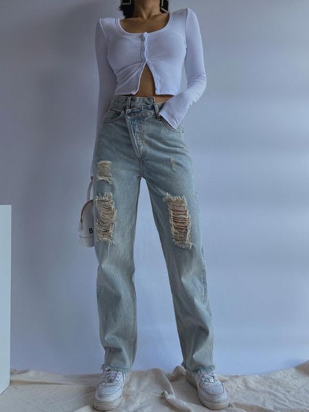 europe super cool street racket made old holes wrong waist irregular dad jeans women's straight loose pants trendy bee1, Blue
europe super cool street racket made old holes wrong waist irregular dad jeans women's straight loose pants trendy bee1, Blue
