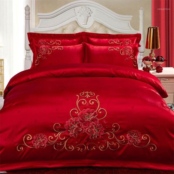 papa&mima red wedding satin cotton embroidery bedding set king linens sheet comforter cover pillow sham1
papa&mima red wedding satin cotton embroidery bedding set king linens sheet comforter cover pillow sham1