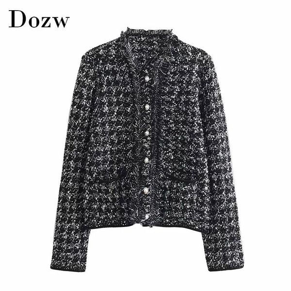 women elegant plaid coat long sleeve vintage tweed jacket pocket tassel stylish chic coat outerwear autumn spring, Black;brown
women elegant plaid coat long sleeve vintage tweed jacket pocket tassel stylish chic coat outerwear autumn spring, Black;brown
