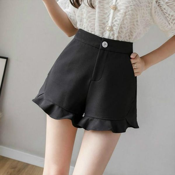 women summer casual shorts korean elegant fashion ruffles hem high waist shorts black apricot woman, White;black
women summer casual shorts korean elegant fashion ruffles hem high waist shorts black apricot woman, White;black