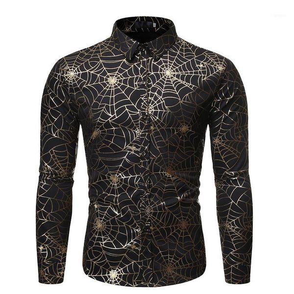 gold spiderweb foil print shirt men camisa masculina 2019 brand slim fit long sleeve mens dress shirts black social shirt male1, White;black
gold spiderweb foil print shirt men camisa masculina 2019 brand slim fit long sleeve mens dress shirts black social shirt male1, White;black