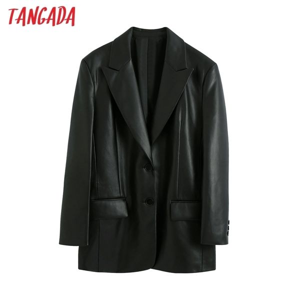 tangada women black faux leather blazer coat vintage notched collar long sleeve fashion female chic be930 y201026, White;black
tangada women black faux leather blazer coat vintage notched collar long sleeve fashion female chic be930 y201026, White;black