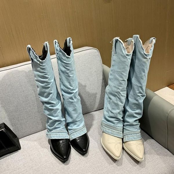 западная мода джинсовая ткань для ткани stol slip на сапоги на коленях женщина коренастый каблук заостренный носок коровьи кожаные патроны б, Black
западная мода джинсовая ткань для ткани stol slip на сапоги на коленях женщина коренастый каблук заостренный носок коровьи кожаные патроны б, Black