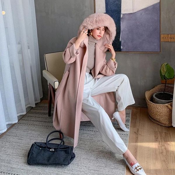 real fur coat winter jacket women natural fur collar hooded wool loose long overcoat belt streetwea oversize, Black
real fur coat winter jacket women natural fur collar hooded wool loose long overcoat belt streetwea oversize, Black