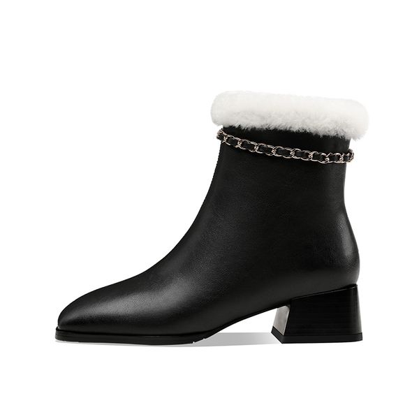 women's ankle leather 14cm upper tube + wool lining boots metal designer shoes 2020 3j0i, Black
women's ankle leather 14cm upper tube + wool lining boots metal designer shoes 2020 3j0i, Black