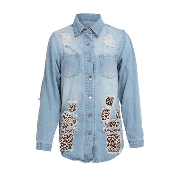 women autumn leopard print blouse fashion casual button denim shirt style winter sleeve long jean blouses, White
women autumn leopard print blouse fashion casual button denim shirt style winter sleeve long jean blouses, White