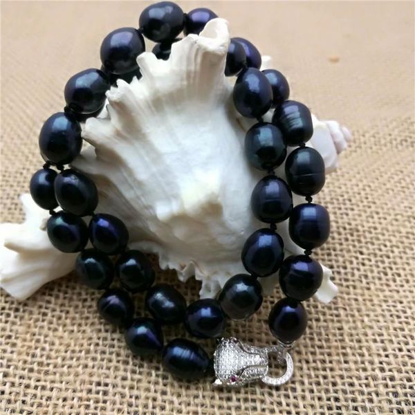 chains huge +11-13mm natural black rice shape freshwater cultured pearl necklace18inch leopard head clasp, Silver
chains huge +11-13mm natural black rice shape freshwater cultured pearl necklace18inch leopard head clasp, Silver